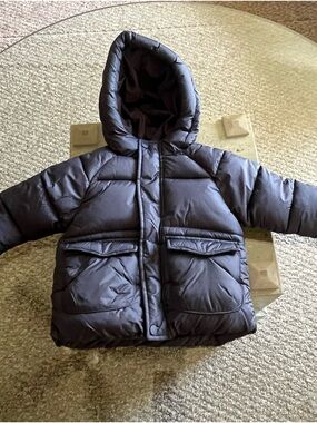 Zara Kids Hooded Puffer Jacket in Dark Navy
